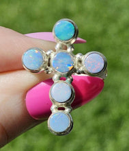 Load image into Gallery viewer, Opal Cross Ring, Size 9, Six Stone Ring, Sterling Silver, Aura Gem, Psychic Gem - GemzAustralia 