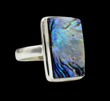 Load image into Gallery viewer, Rectangle Paua Shell Ring, Size 8.25, Sterling Silver, Abalone Shell, Brings Prosperity, Peace, Good Luck &amp; Strength