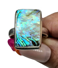 Load image into Gallery viewer, Rectangle Paua Shell Ring, Size 8.25, Sterling Silver, Abalone Shell, Brings Prosperity, Peace, Good Luck &amp; Strength