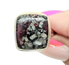 Load image into Gallery viewer, Cushion cut Eudialyte Ring, Size 6.5, Sterling Silver, Stone of the Heartland, Balances Emotions, Unconditional Love, Water / Earth Stone