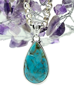 Load image into Gallery viewer, Teardrop Turquoise Pendant, December Birthstone, Sterling Silver, Blue Turquoise - GemzAustralia 