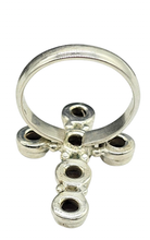 Load image into Gallery viewer, Opal Cross Ring, Size 9, Six Stone Ring, Sterling Silver, Aura Gem, Psychic Gem - GemzAustralia 