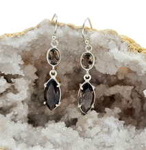 Load image into Gallery viewer, Dangly Smoky Quartz Earrings, Double drops, Sterling Silver, Caramel Brown, Grounding - GemzAustralia 