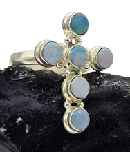 Load image into Gallery viewer, Opal Cross Ring, Size 9, Six Stone Ring, Sterling Silver, Aura Gem, Psychic Gem - GemzAustralia 