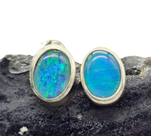 Load image into Gallery viewer, Australian Opal Studs, October Birthstone, Sterling Silver, Blue Green Opal Doublets - GemzAustralia 