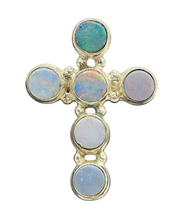 Load image into Gallery viewer, Opal Cross Ring, Size 9, Six Stone Ring, Sterling Silver, Aura Gem, Psychic Gem - GemzAustralia 