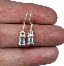 Load image into Gallery viewer, Emerald Faceted Blue Topaz Earrings, 6.2 carats, Sterling Silver, December Birthstone - GemzAustralia 
