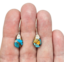 Load image into Gallery viewer, Orange and Blue Oyster Turquoise Earrings, Pear Shaped, Sterling Silver, Copper Turquoise - GemzAustralia 