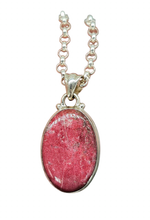 Load image into Gallery viewer, Oval Thulite Pendant, Vibrant Pink Gemstone, Pink Zoisite, Rosaline Crystal, Love Stone - GemzAustralia 