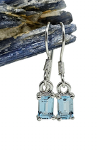 Load image into Gallery viewer, Emerald Faceted Blue Topaz Earrings, 6.2 carats, Sterling Silver, December Birthstone - GemzAustralia 