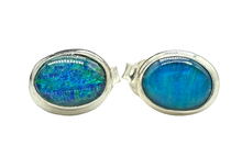Load image into Gallery viewer, Australian Opal Studs, October Birthstone, Sterling Silver, Blue Green Opal Doublets - GemzAustralia 