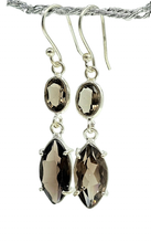 Load image into Gallery viewer, Dangly Smoky Quartz Earrings, Double drops, Sterling Silver, Caramel Brown, Grounding - GemzAustralia 