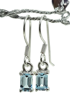 Load image into Gallery viewer, Emerald Faceted Blue Topaz Earrings, 6.2 carats, Sterling Silver, December Birthstone - GemzAustralia 