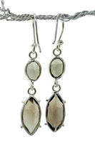 Load image into Gallery viewer, Dangly Smoky Quartz Earrings, Double drops, Sterling Silver, Caramel Brown, Grounding - GemzAustralia 