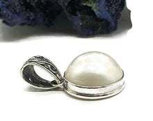 Load image into Gallery viewer, Mabe Pearl Pendant, Filigree Bail, Sterling Silver, June Birthstone, Bezel Set, Freshwater - GemzAustralia 
