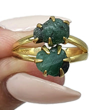 Load image into Gallery viewer, Gold Rough Emerald Ring, size 6.25, Sterling Silver, May Birthstone, Natural Gemstone - GemzAustralia 