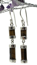 Load image into Gallery viewer, Hexagon Tiger's Eye Earrings, Sterling Silver, Double Drops, Courage Symbol, Protection - GemzAustralia 