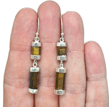 Load image into Gallery viewer, Hexagon Tiger's Eye Earrings, Sterling Silver, Double Drops, Courage Symbol, Protection - GemzAustralia 