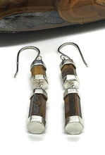 Load image into Gallery viewer, Hexagon Tiger's Eye Earrings, Sterling Silver, Double Drops, Courage Symbol, Protection - GemzAustralia 