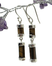 Load image into Gallery viewer, Hexagon Tiger's Eye Earrings, Sterling Silver, Double Drops, Courage Symbol, Protection - GemzAustralia 