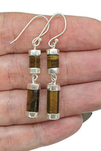 Load image into Gallery viewer, Hexagon Tiger's Eye Earrings, Sterling Silver, Double Drops, Courage Symbol, Protection - GemzAustralia 