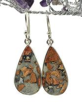 Load image into Gallery viewer, Maligano Jasper Earrings, Sterling Silver, Pear Shaped, Orange &amp; Grey Gemstone - GemzAustralia 