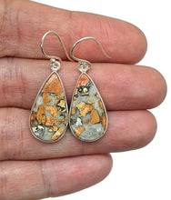 Load image into Gallery viewer, Maligano Jasper Earrings, Sterling Silver, Pear Shaped, Orange &amp; Grey Gemstone - GemzAustralia 