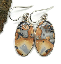 Load image into Gallery viewer, Maligano Jasper Earrings, Sterling Silver, Long Oval Shaped, Orange &amp; Grey Gemstone - GemzAustralia 