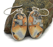 Load image into Gallery viewer, Maligano Jasper Earrings, Sterling Silver, Long Oval Shaped, Orange &amp; Grey Gemstone - GemzAustralia 