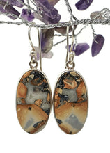 Load image into Gallery viewer, Maligano Jasper Earrings, Sterling Silver, Long Oval Shaped, Orange &amp; Grey Gemstone - GemzAustralia 