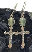 Load image into Gallery viewer, Cat's Eye Cross Earrings, Sterling Silver, Lehsuniya Gemstone, Cabochon stone, Oval Shape - GemzAustralia 