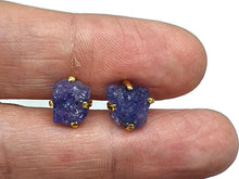 Load image into Gallery viewer, Raw Tanzanite Studs, Gold Plated Sterling Silver, Rough Tanzanite Earrings, December Gem - GemzAustralia 