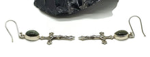Load image into Gallery viewer, Cat's Eye Cross Earrings, Sterling Silver, Lehsuniya Gemstone, Cabochon stone, Oval Shape - GemzAustralia 