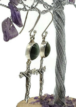 Load image into Gallery viewer, Cat's Eye Cross Earrings, Sterling Silver, Lehsuniya Gemstone, Cabochon stone, Oval Shape - GemzAustralia 