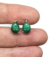 Load image into Gallery viewer, Malachite Stud Earrings, Sterling Silver, Pear Shaped, Beautiful Rich Green Gemstone - GemzAustralia 