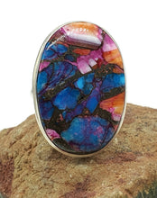 Load image into Gallery viewer, Oyster Turquoise Ring with Pink Opal, Size 10, Oval Shaped, Sterling Silver - GemzAustralia 