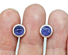 Load image into Gallery viewer, Tanzanite Studs, Sterling Silver, Round Shaped, Cabochon Earrings, Solitaire studs - GemzAustralia 
