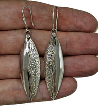 Load image into Gallery viewer, Bold &amp; Long Silver Earrings, Zig Zag Hammered Design, Sterling Silver, Marquise Shaped - GemzAustralia 