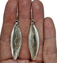 Load image into Gallery viewer, Bold &amp; Long Silver Earrings, Zig Zag Hammered Design, Sterling Silver, Marquise Shaped - GemzAustralia 
