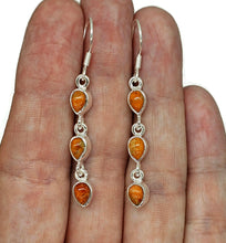 Load image into Gallery viewer, Sponge Coral Earrings, Sterling Silver, Pear Shaped, Three Stone drop, Orange / red coral - GemzAustralia 