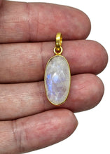 Load image into Gallery viewer, Faceted Rainbow Moonstone Pendant, 18k Gold Plated Sterling Silver, Oval Shape - GemzAustralia 