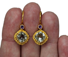 Load image into Gallery viewer, Purple Amethyst &amp; Green Amethyst Earrings, Gold Plated Sterling Silver, Prasiolite Gem - GemzAustralia 