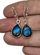 Load image into Gallery viewer, Blue sheen Labradorite Earrings, Sterling Silver, Teardrop Shape, Mystical Magical Gem - GemzAustralia 
