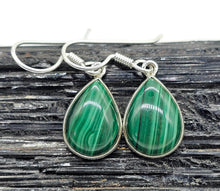 Load image into Gallery viewer, Malachite Earrings, 925 Sterling Silver, Pear Shaped, Beautiful Rich Green Gemstone - GemzAustralia 