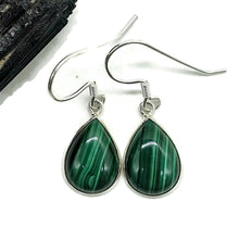 Load image into Gallery viewer, Malachite Earrings, 925 Sterling Silver, Pear Shaped, Beautiful Rich Green Gemstone - GemzAustralia 