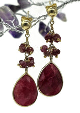 Load image into Gallery viewer, Dangly Ruby Earrings, 14k Gold Plated Sterling Silver, Faceted Bead Earrings - GemzAustralia 