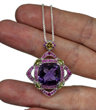 Load image into Gallery viewer, Amethyst, Pink Sapphire, Yellow Sapphire &amp; Green Tourmaline pendant, Art Deco Design - GemzAustralia 