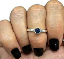 Load image into Gallery viewer, London Blue Topaz Ring, Size O, Sterling Silver, Round Faceted, December Birthstone - GemzAustralia 