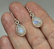 Load image into Gallery viewer, Rainbow Moonstone Earrings, Modern June Birthstone, Sterling Silver, Blue Sheen - GemzAustralia 