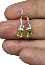 Load image into Gallery viewer, Rectangle Peridot Earrings, 3.5 carats, Sterling Silver, Emerald Faceted, Green Gemstone - GemzAustralia 